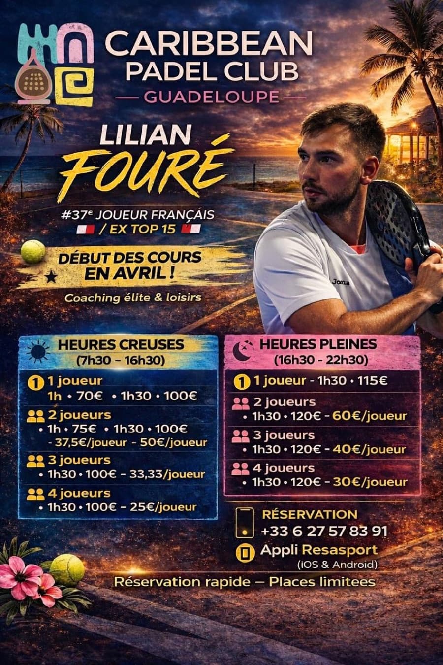 Lilian Fouré — coach padel (#37e joueur français), tarifs et horaires des cours